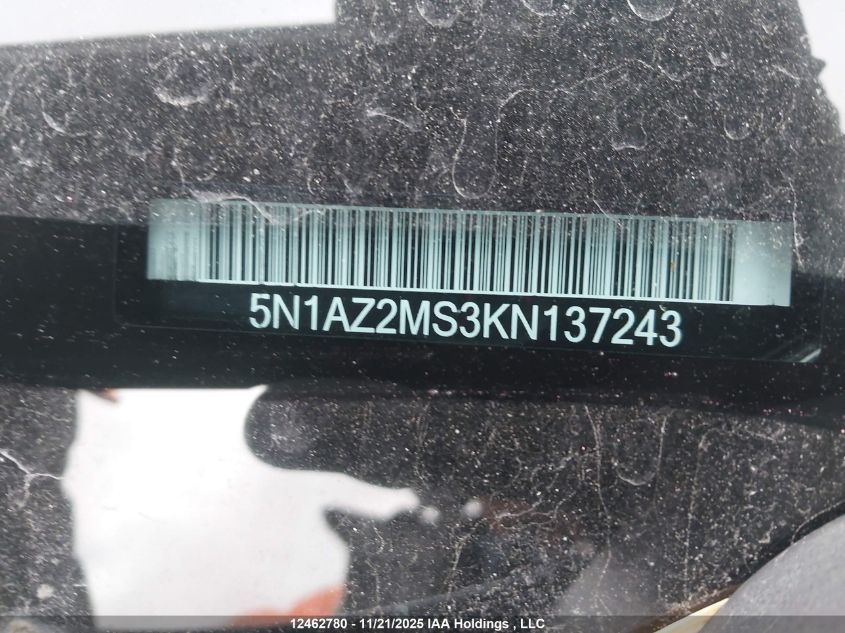 2019 Nissan Murano Platinum/Sl/Sv VIN: 5N1AZ2MS3KN137243 Lot: 12462780