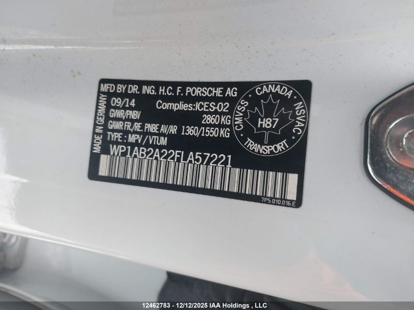 2015 Porsche Cayenne S VIN: WP1AB2A22FLA57221 Lot: 12462783