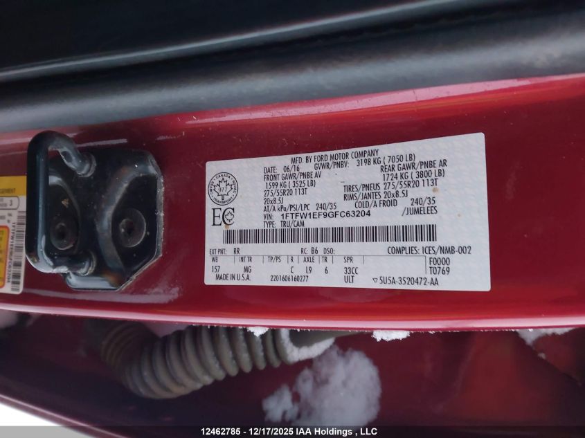 2016 Ford F-150 Xlt VIN: 1FTFW1EF9GFC63204 Lot: 12462785