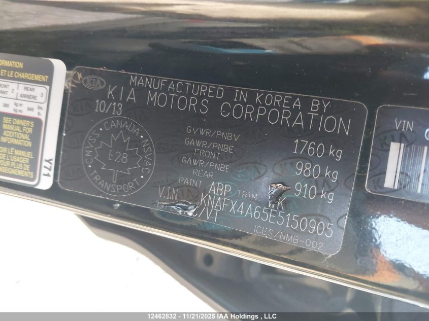 2014 Kia Forte 1.8L Lx/1.8L Lx+/1.8L Se VIN: KNAFX4A65E5150905 Lot: 12462832