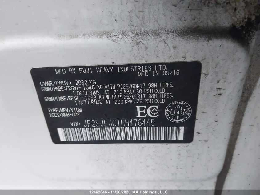 2017 Subaru Forester 2.5I Limited/2.5I Touring VIN: JF2SJEJC1HH476445 Lot: 12462846