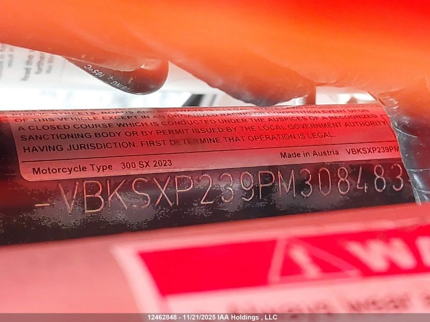 2023 Ktm 300 Sx VIN: VBKSXP239PM308483 Lot: 12462848