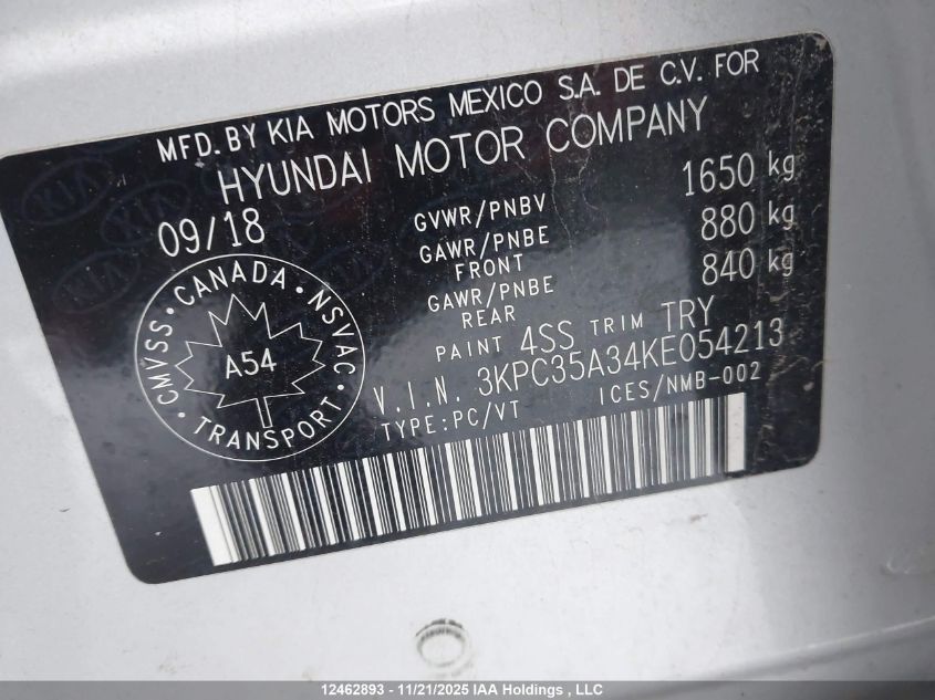 2019 Hyundai Accent Ultimate VIN: 3KPC35A34KE054213 Lot: 12462893