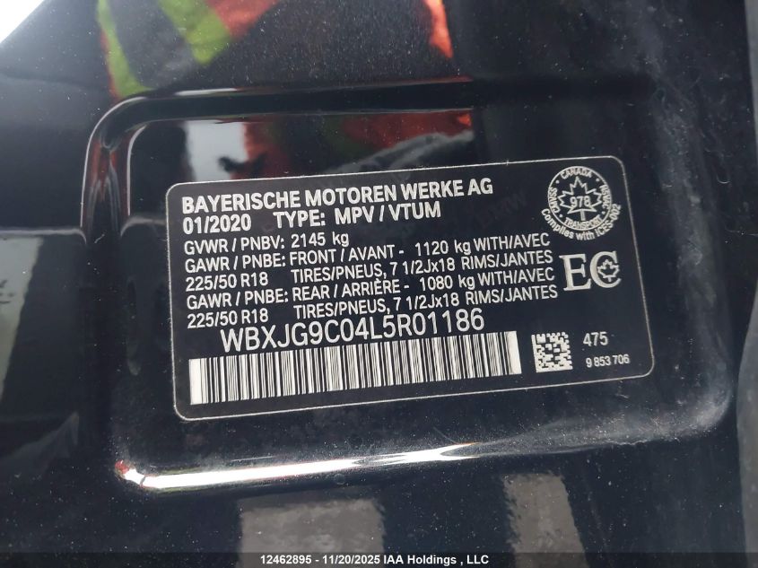 2020 BMW X1 xDrive28I VIN: WBXJG9C04L5R01186 Lot: 12462895