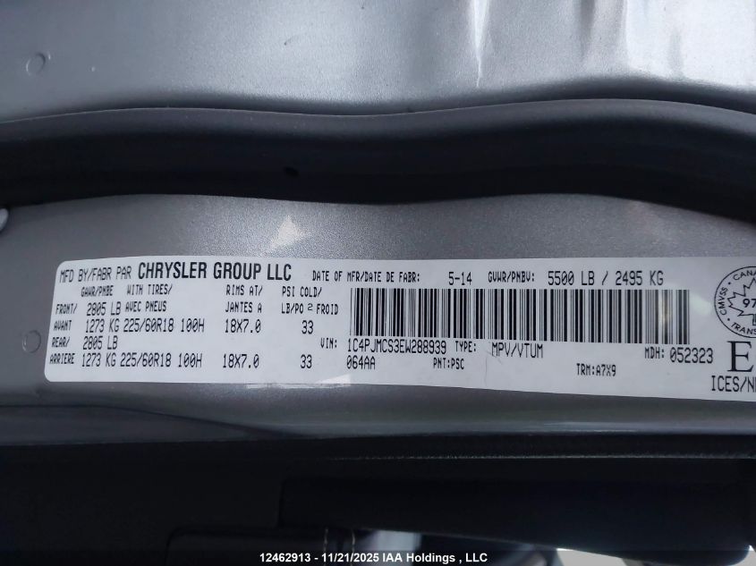 2014 Jeep Cherokee North VIN: 1C4PJMCS3EW288939 Lot: 12462913