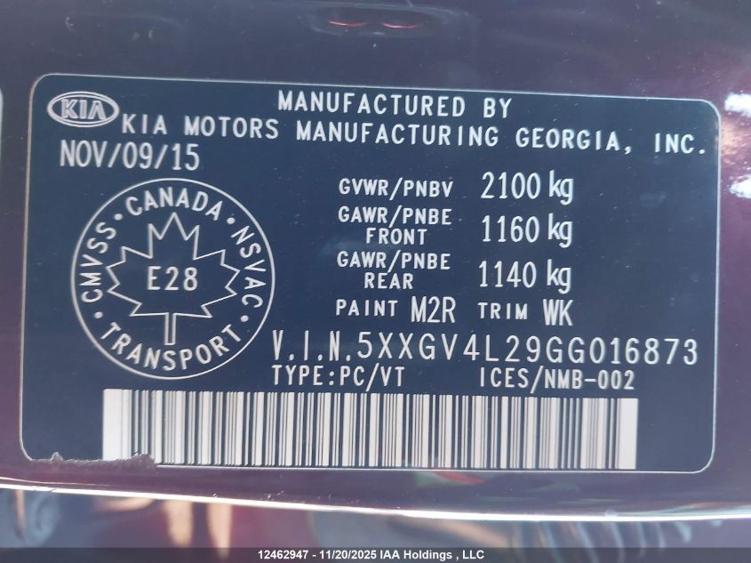 2016 Kia Optima Sxl Turbo VIN: 5XXGV4L29GG016873 Lot: 12462947