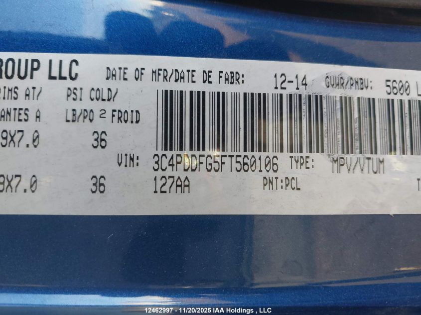 2015 Dodge Journey R/T VIN: 3C4PDDFG5FT560106 Lot: 12462997