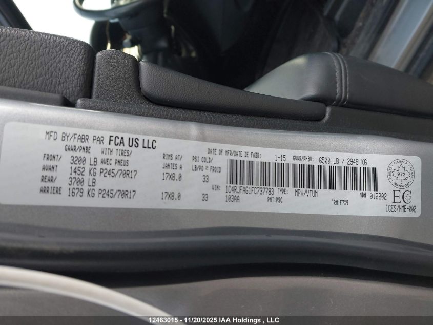 2015 Jeep Grand Cherokee Laredo VIN: 1C4RJFAG1FC737783 Lot: 12463015