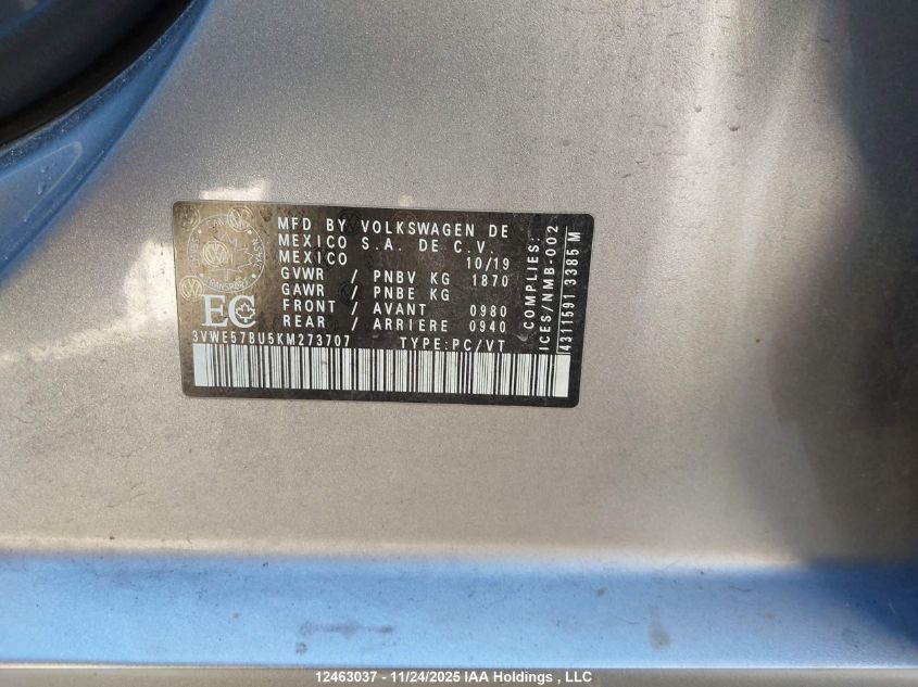 2019 Volkswagen Jetta 1.4 Tsi Highline VIN: 3VWE57BU5KM273707 Lot: 12463037