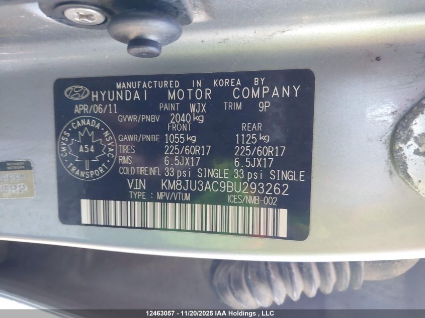 2011 Hyundai Tucson Gls VIN: KM8JU3AC9BU293262 Lot: 12463057