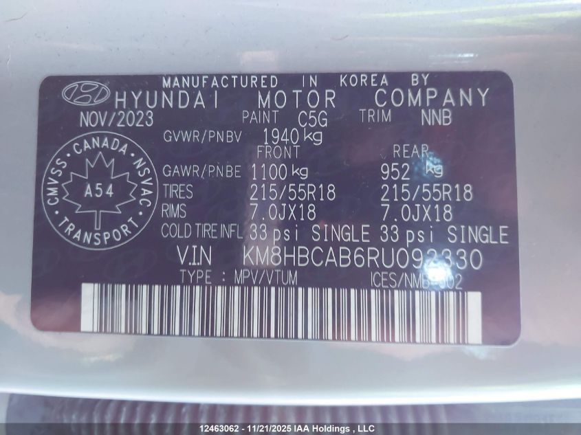 2024 Hyundai Kona Sel VIN: KM8HBCAB6RU092330 Lot: 12463062