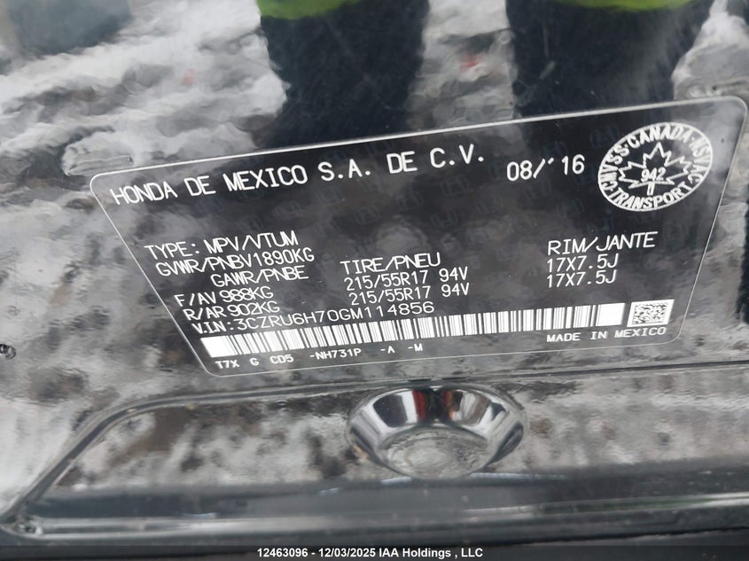 3CZRU6H70GM114856 2016 HONDA HR-V photo no. 9