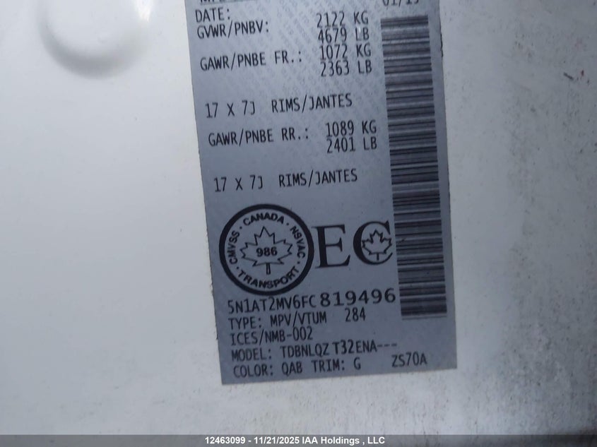 5N1AT2MV6FC819496 2015 NISSAN ROGUE photo no. 9