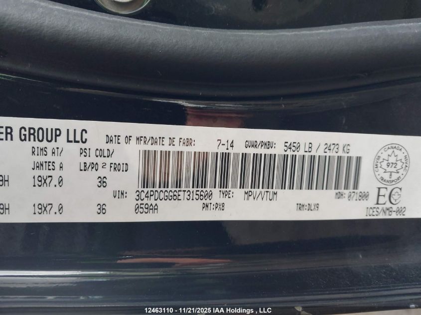 2014 Dodge Journey Crossroad VIN: 3C4PDCGG6ET315600 Lot: 12463110