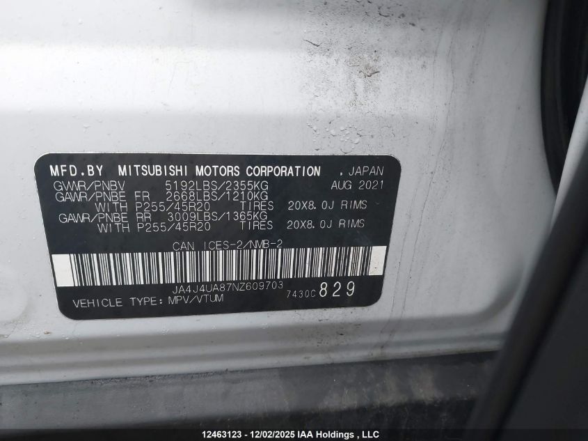 2022 Mitsubishi Outlander Se/Black Edition VIN: JA4J4UA87NZ609703 Lot: 12463123