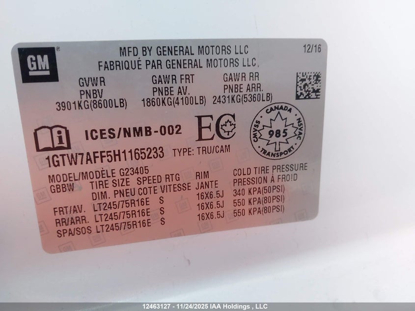 1GTW7AFF5H1165233 2017 GMC SAVANA photo no. 9