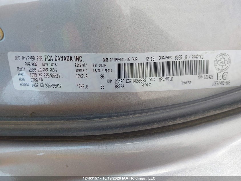Chrysler Pacifica 2017 2C4RC1CG7HR659689 Image 9