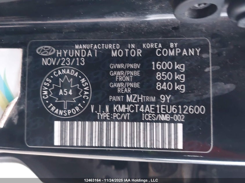 KMHCT4AE1EU612600 2014 HYUNDAI ACCENT photo no. 9