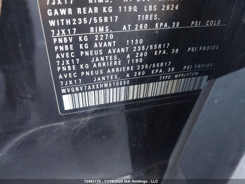 2017 Volkswagen Tiguan Wolfsburg Edition VIN: WVGNV7AXXHW510890 Lot: 12463175