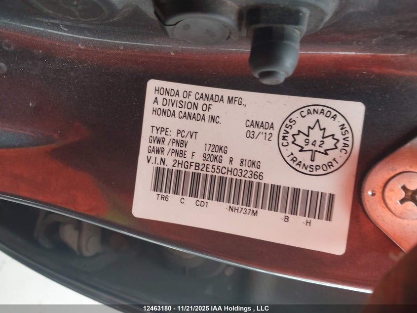 2HGFB2E55CH032366 2012 HONDA CIVIC photo no. 9