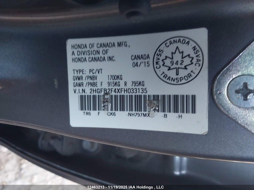 2HGFB2F4XFH033135 2015 HONDA CIVIC photo no. 18