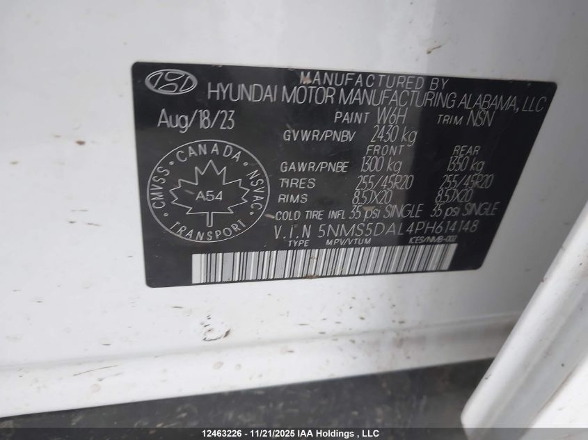 2023 Hyundai Santa Fe Ultimate Calligraphy VIN: 5NMS5DAL4PH614148 Lot: 12463226