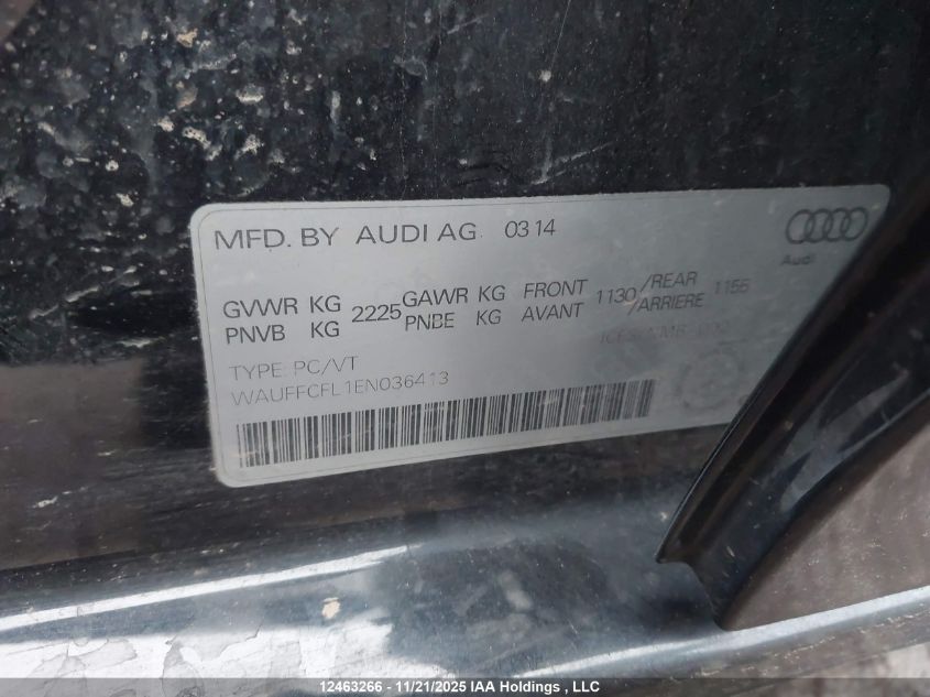 2014 Audi A4 2.0 Progressiv VIN: WAUFFCFL1EN036413 Lot: 12463266