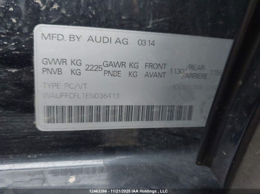 2014 Audi A4 2.0 Progressiv VIN: WAUFFCFL1EN036413 Lot: 12463266