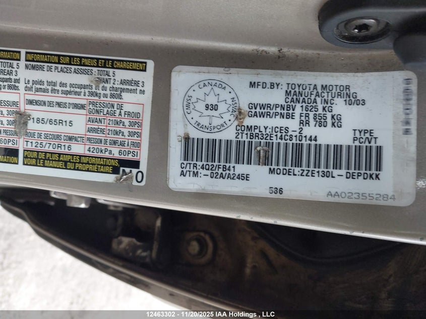 2T1BR32E14C810144 2004 TOYOTA COROLLA photo no. 19