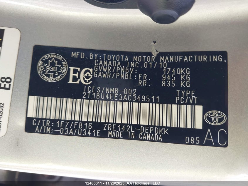 2T1BU4EE3AC349511 2010 TOYOTA COROLLA photo no. 9
