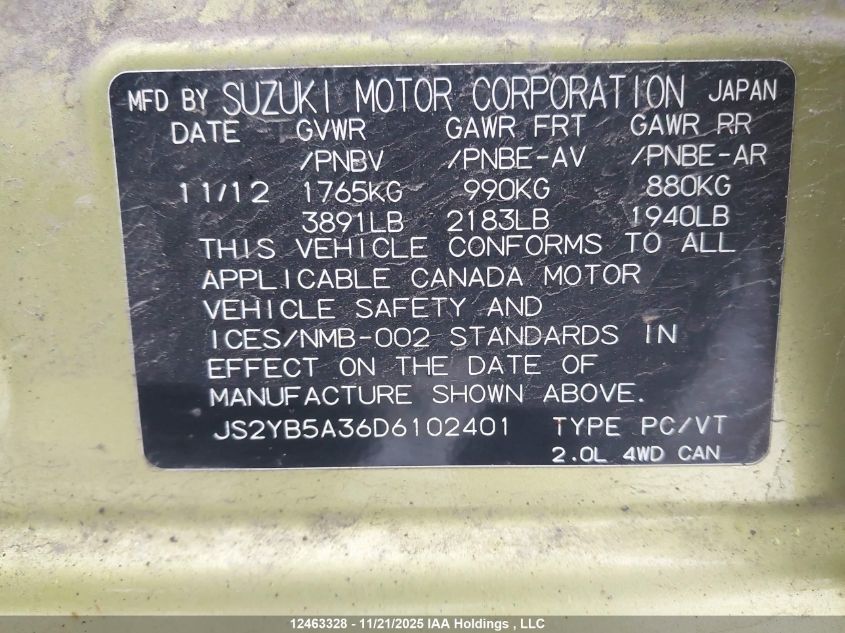 2013 Suzuki Sx4 VIN: JS2YB5A36D6102401 Lot: 12463328