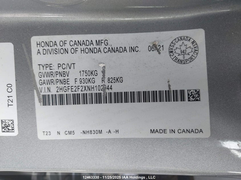 2HGFE2F2XNH102944 2022 HONDA CIVIC photo no. 19