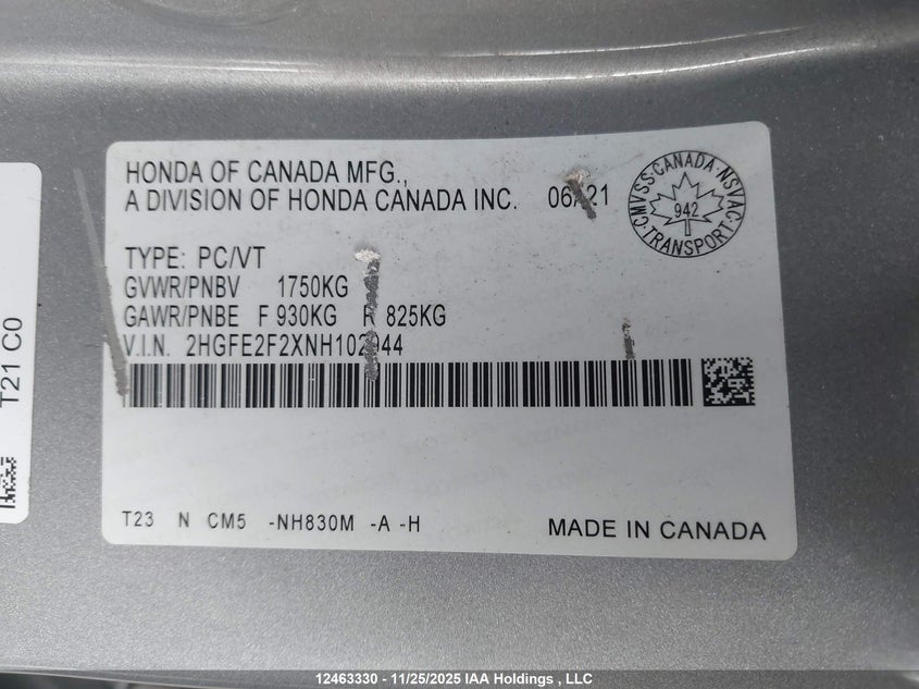 2HGFE2F2XNH102944 2022 HONDA CIVIC photo no. 9
