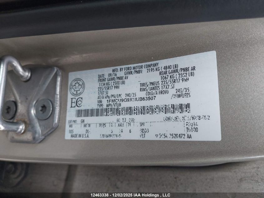 2017 Ford Escape Se VIN: 1FMCU9G9XHUB63507 Lot: 12463338