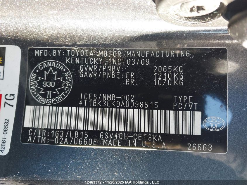 2010 Toyota Camry Se V6 VIN: 4T1BK3EK9AU098515 Lot: 12463372