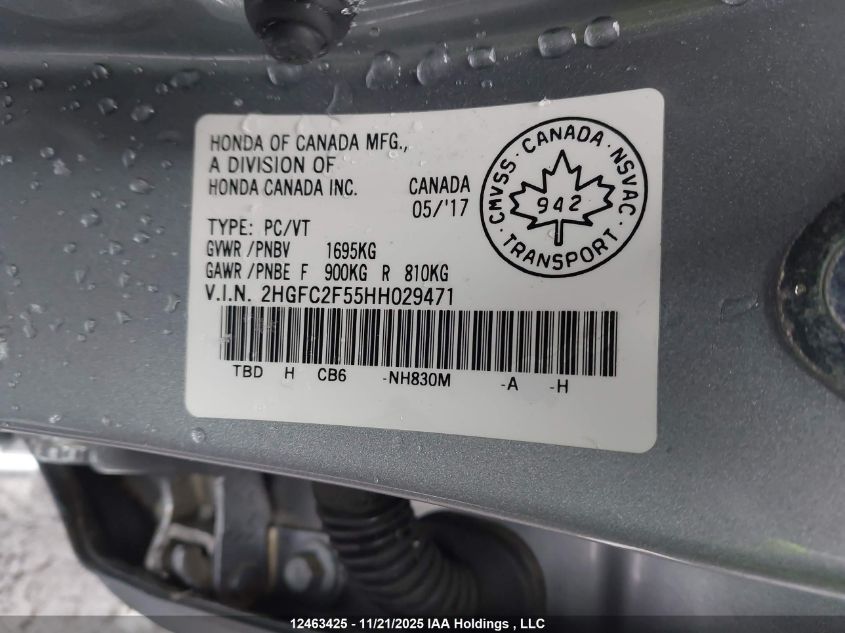2017 Honda Civic VIN: 2HGFC2F55HH029471 Lot: 12463425