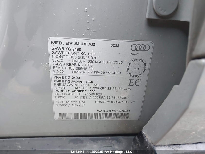 WA1EAAFY4N2071648 2022 AUDI Q5 photo no. 9