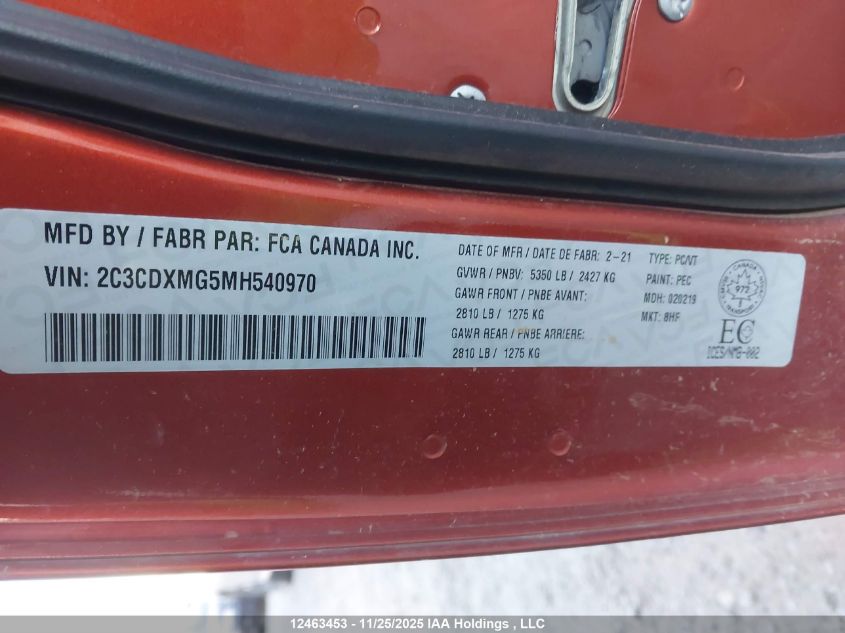 2021 Dodge Charger Gt Awd VIN: 2C3CDXMG5MH540970 Lot: 12463453