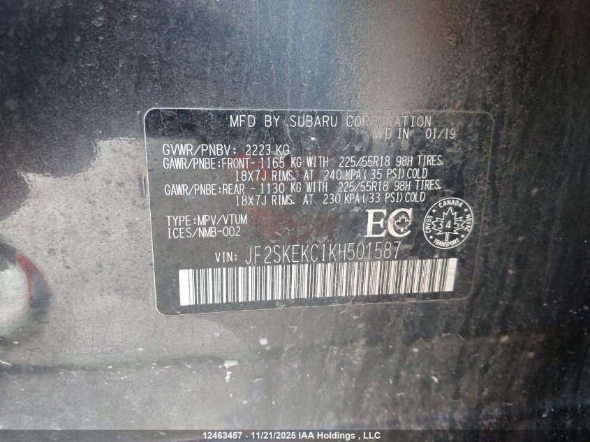 2019 Subaru Forester 2.5I Sport VIN: JF2SKEKC1KH501587 Lot: 12463457
