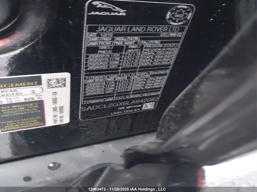 2020 Jaguar F-Pace 30T R-Sport VIN: SADCL2GX6LA642082 Lot: 12463473