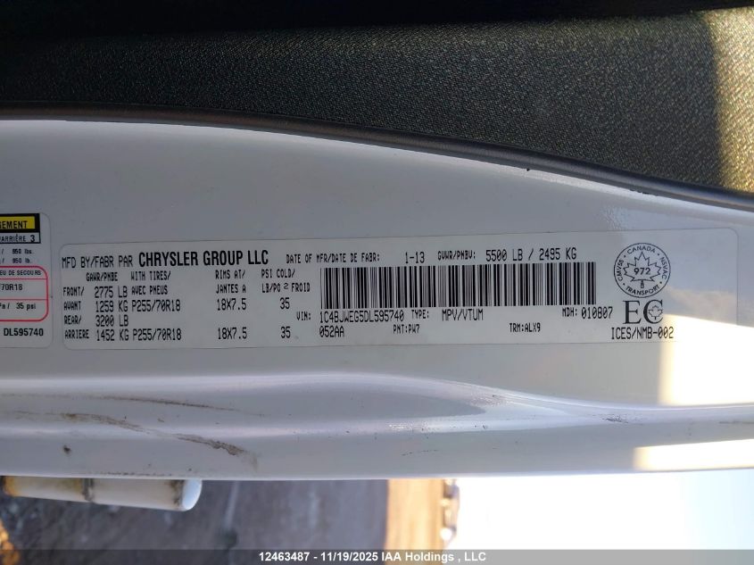 2013 Jeep Wrangler Unlimited Sahara VIN: 1C4BJWEG5DL595740 Lot: 12463487