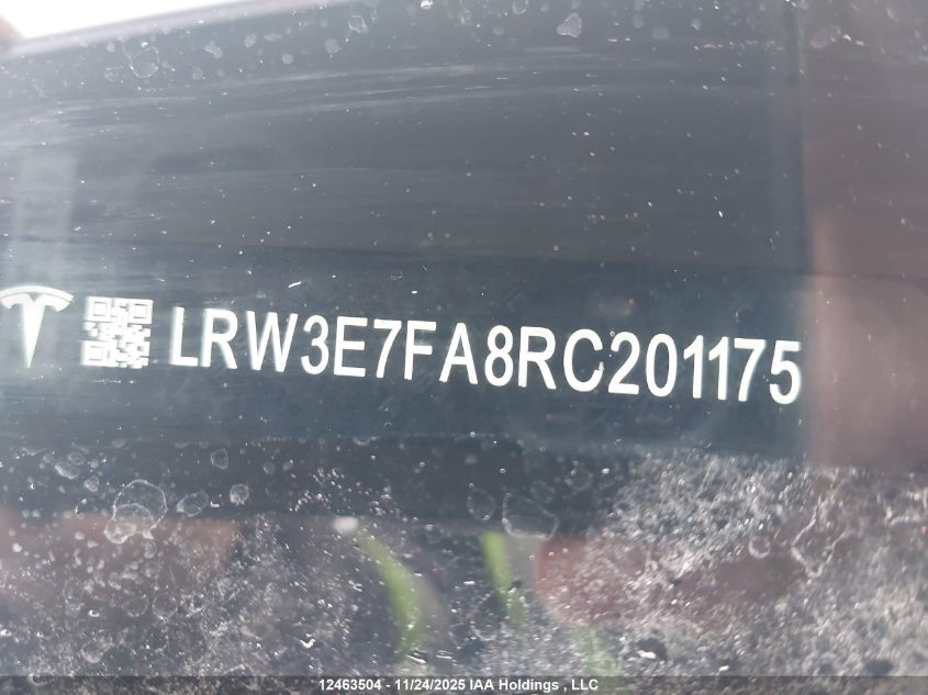 2024 Tesla Model 3 VIN: LRW3E7FA8RC201175 Lot: 12463504