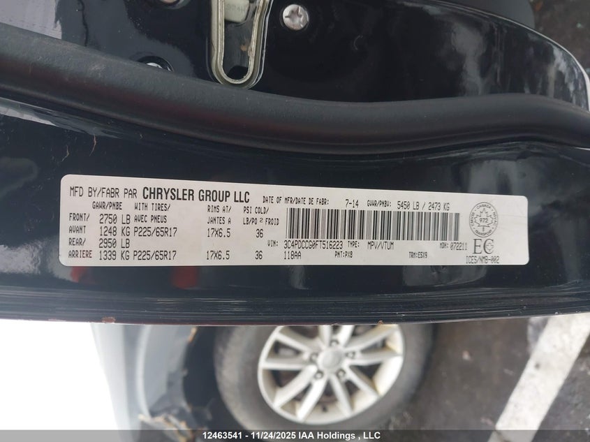 2015 Dodge Journey Sxt VIN: 3C4PDCCG0FT516223 Lot: 12463541