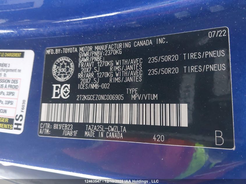 2022 Lexus Nx 350 VIN: 2T2KGCEZ0NC006905 Lot: 12463547