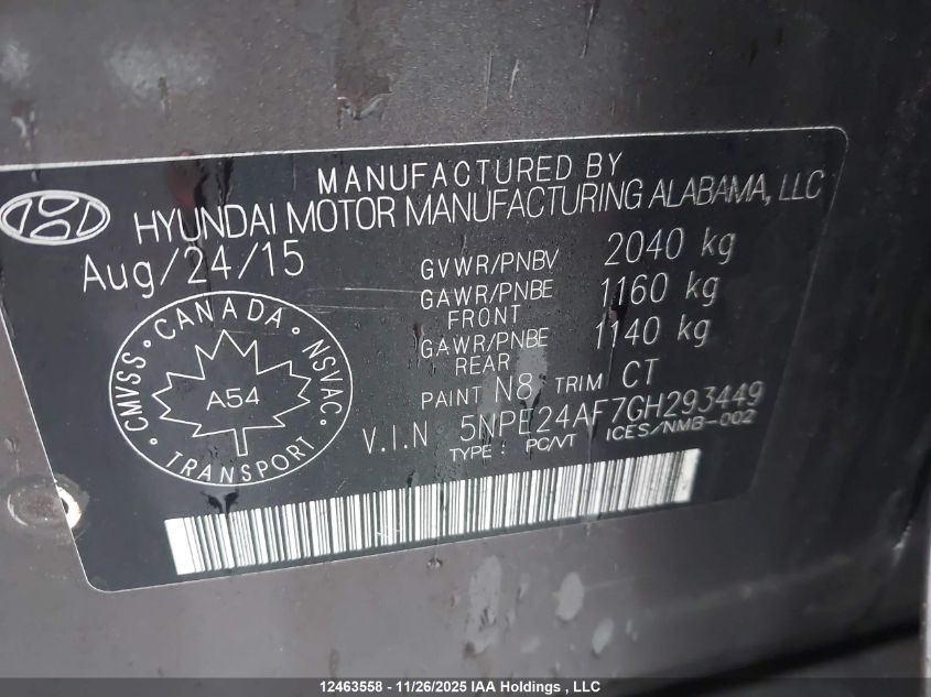 2016 Hyundai Sonata Gls VIN: 5NPE24AF7GH293449 Lot: 12463558