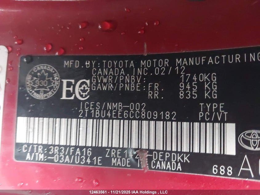 2T1BU4EE6CC809182 2012 TOYOTA COROLLA photo no. 17