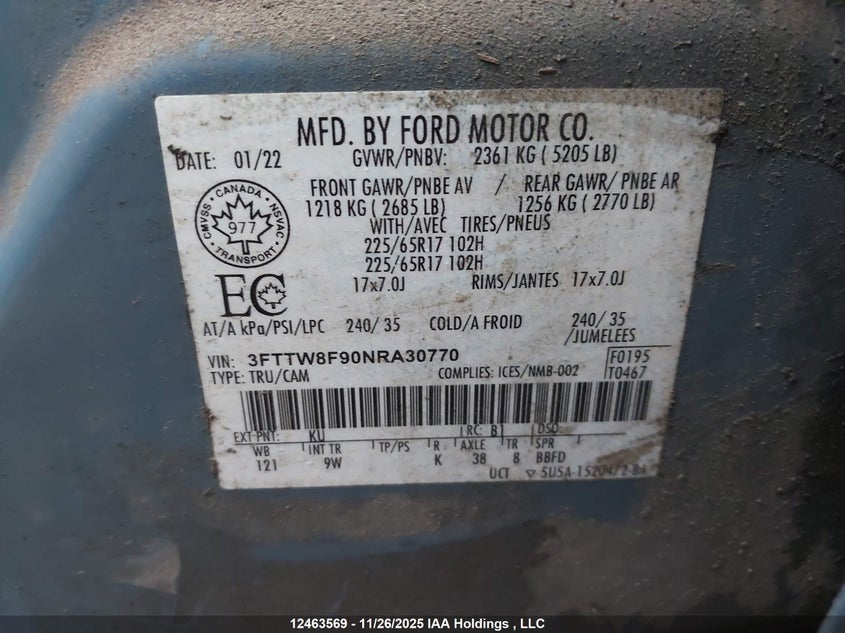 3FTTW8F90NRA30770 2022 FORD MAVERICK photo no. 9
