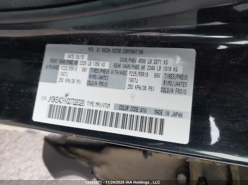 2016 Mazda Cx-5 Gt VIN: JM3KE4DYXG0722028 Lot: 12463571