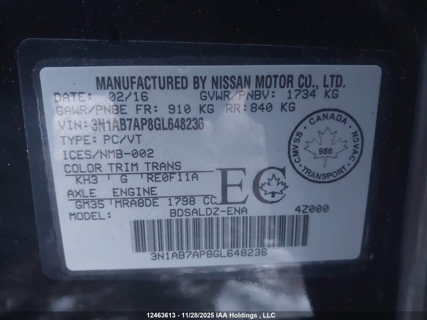 3N1AB7AP8GL648236 2016 NISSAN SENTRA photo no. 9