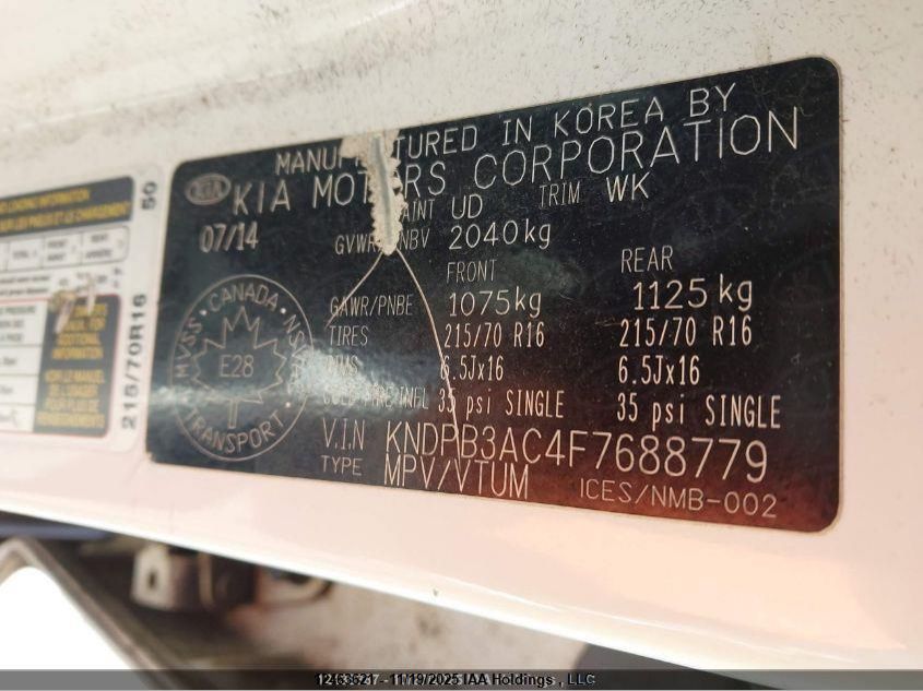 2015 Kia Sportage Lx VIN: KNDPB3AC4F7688779 Lot: 12463621
